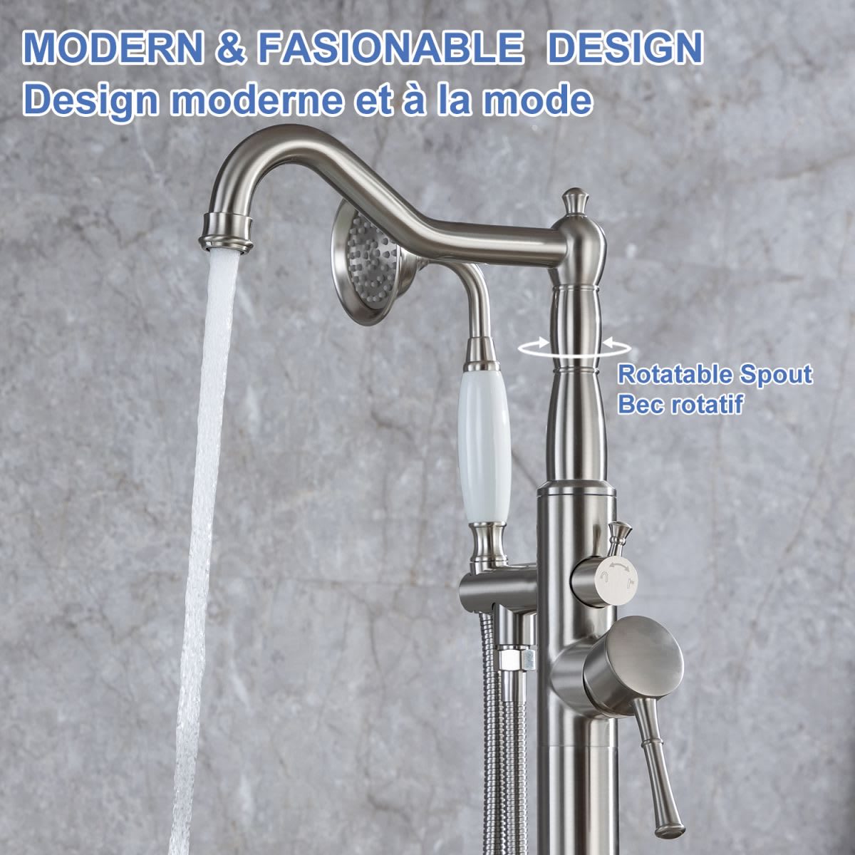 Single Handle Floor Mounted Clawfoot Tub Faucet with Handheld Shower RX8009