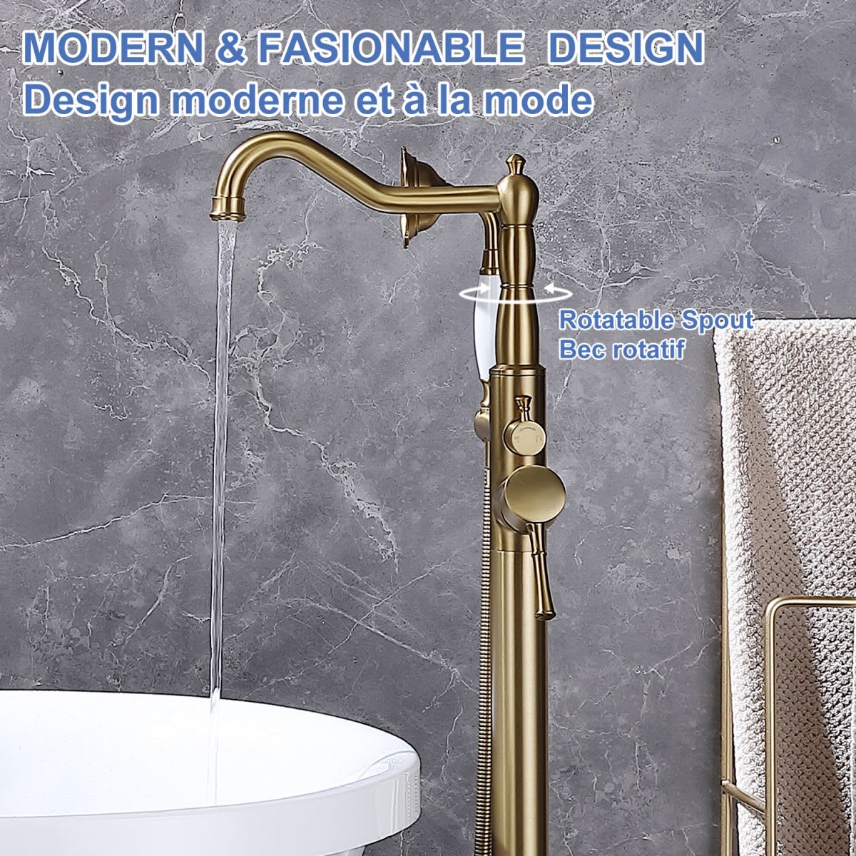 Single Handle Floor Mounted Clawfoot Tub Faucet with Handheld Shower RX8009