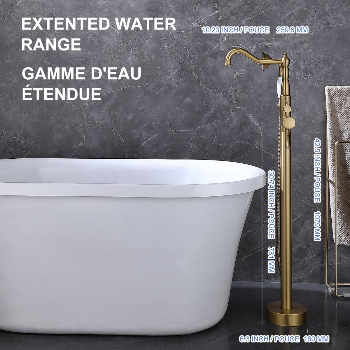 Single Handle Floor Mounted Clawfoot Tub Faucet with Handheld Shower RX8009