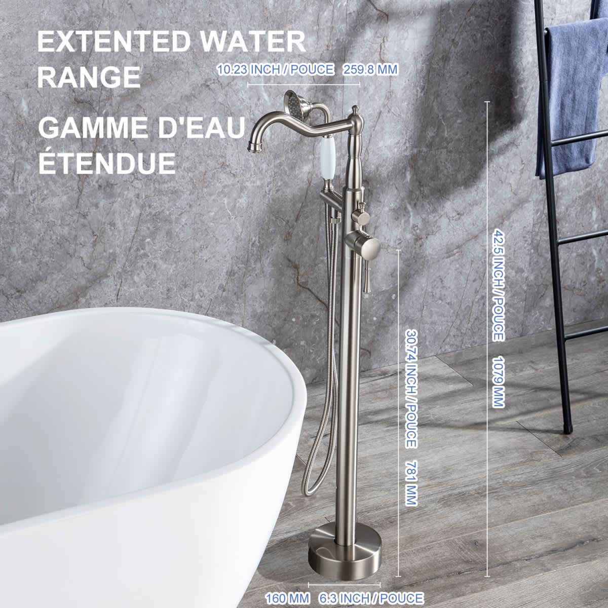 Single Handle Floor Mounted Clawfoot Tub Faucet with Handheld Shower RX8009