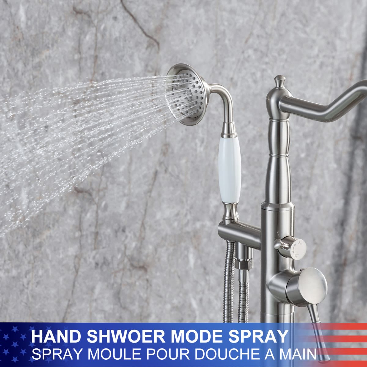 Single Handle Floor Mounted Clawfoot Tub Faucet with Handheld Shower RX8009