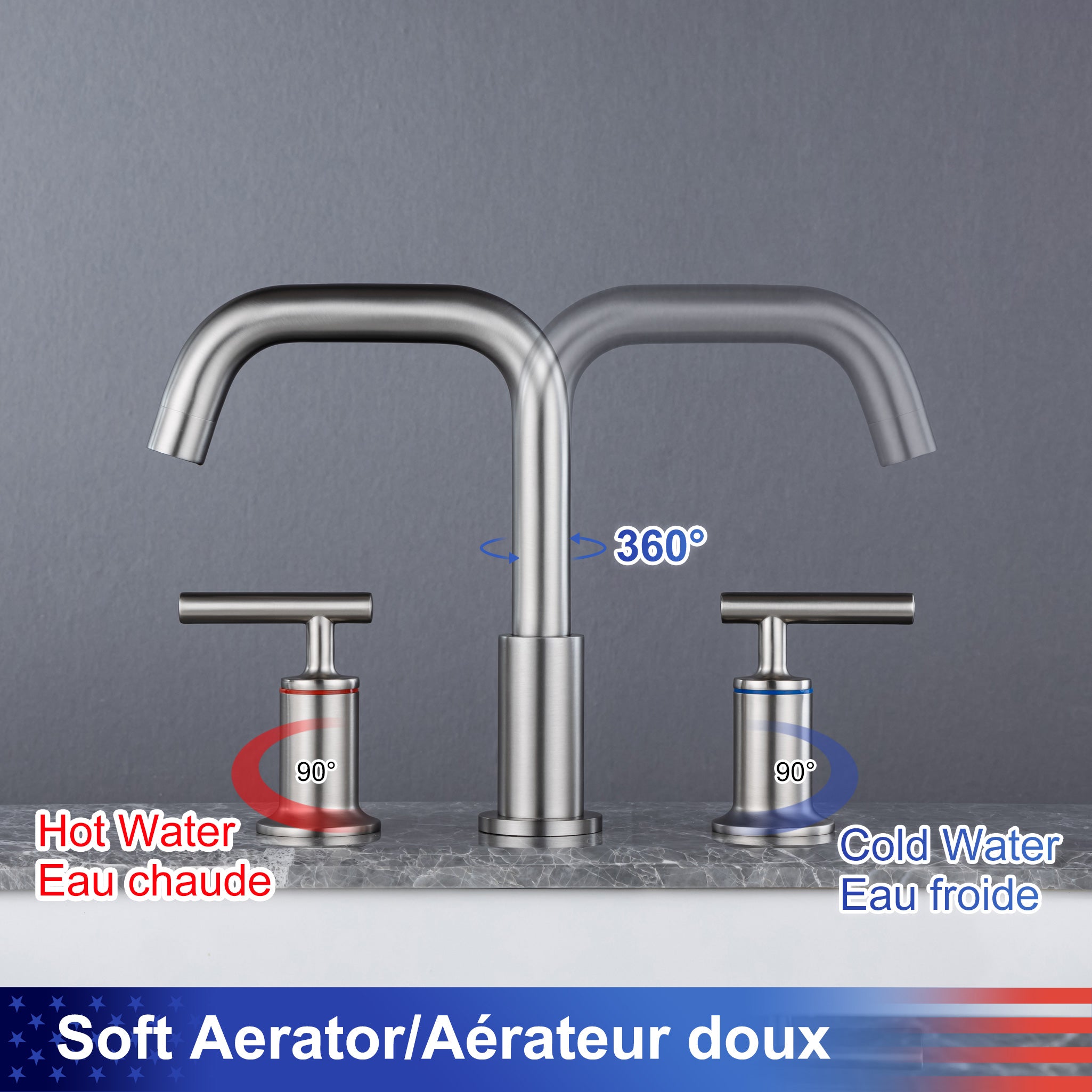 Widespread Faucet 2-handle Bathroom Faucet with Drain Assembly RX83009