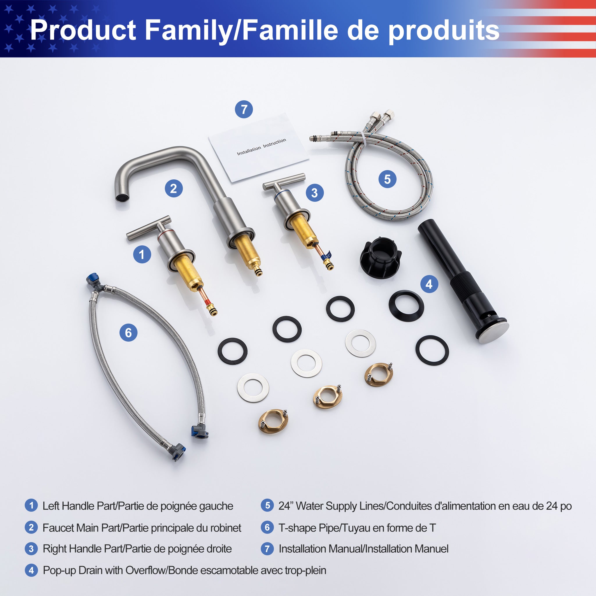 Widespread Faucet 2-handle Bathroom Faucet with Drain Assembly RX83009