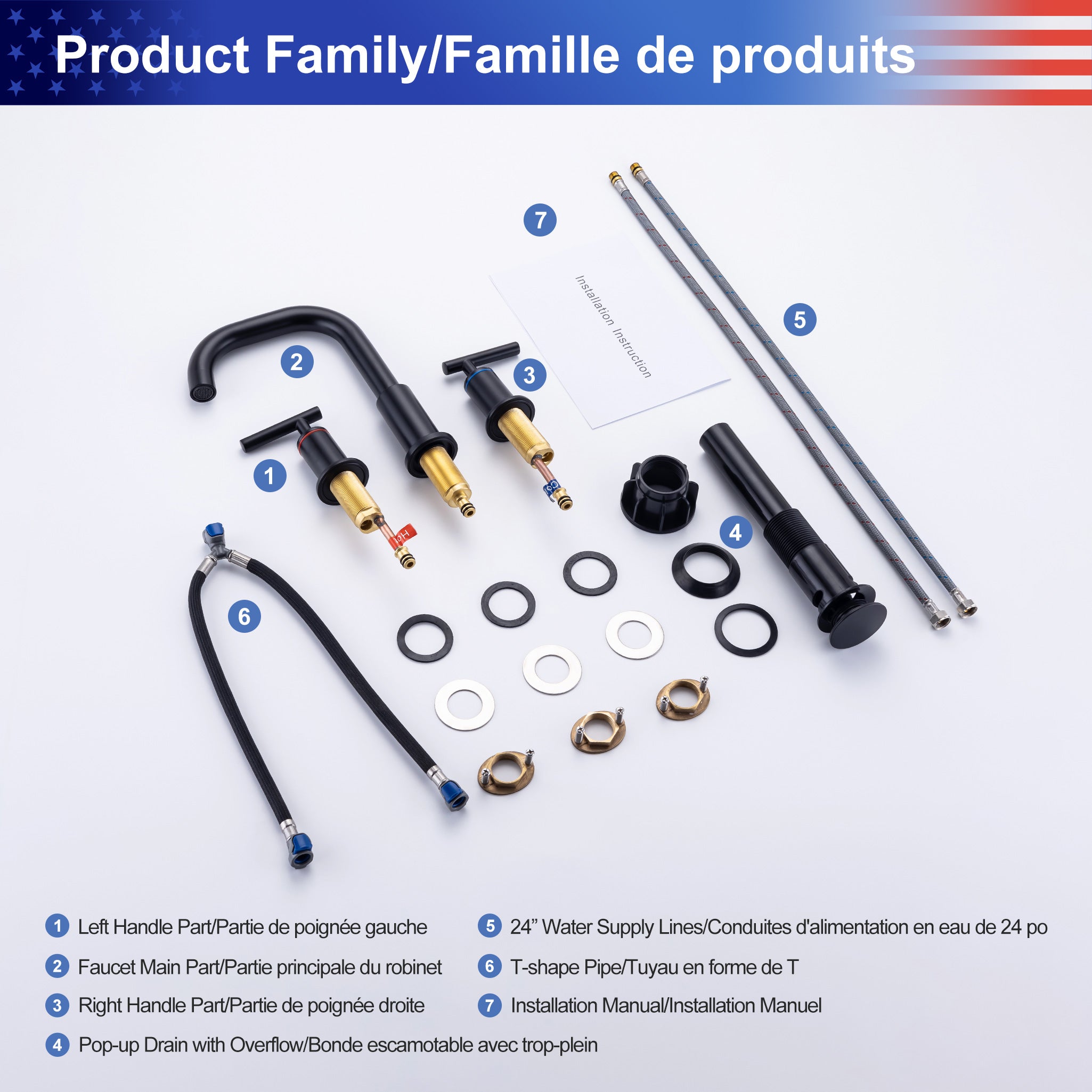 Widespread Faucet 2-handle Bathroom Faucet with Drain Assembly RX83009