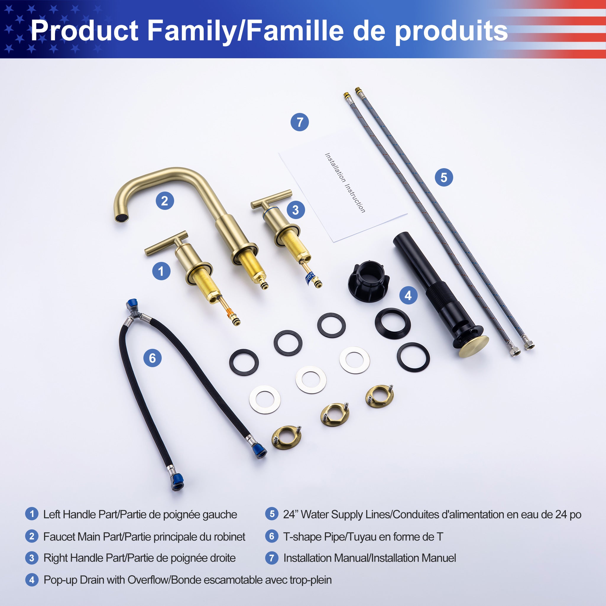 Widespread Faucet 2-handle Bathroom Faucet with Drain Assembly RX83009