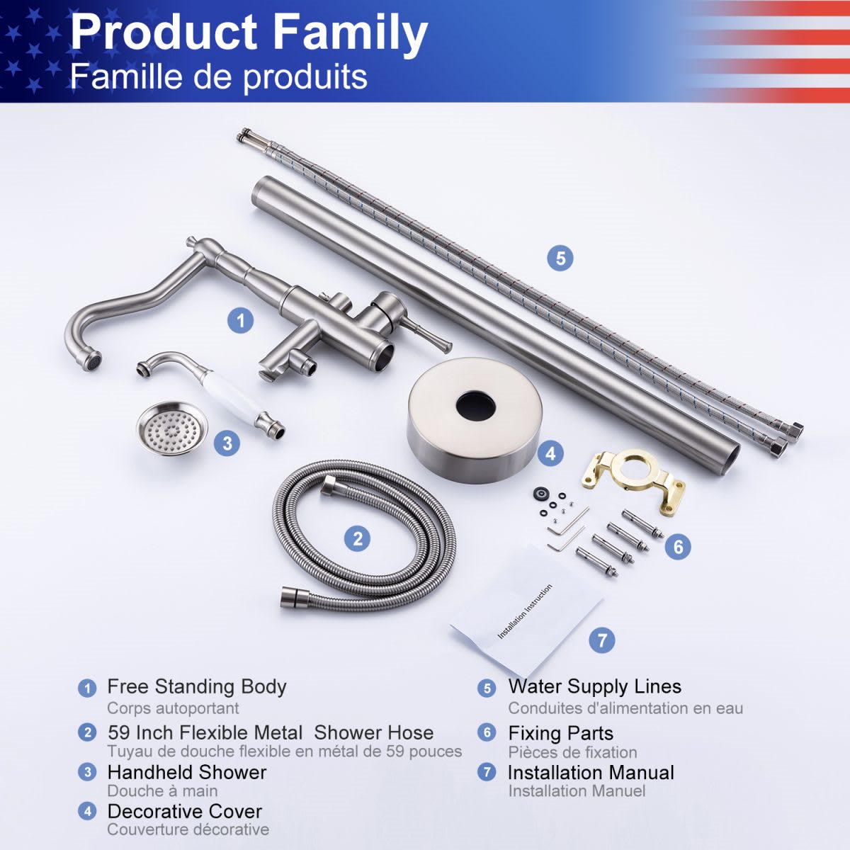 Single Handle Floor Mounted Clawfoot Tub Faucet with Handheld Shower RX8009