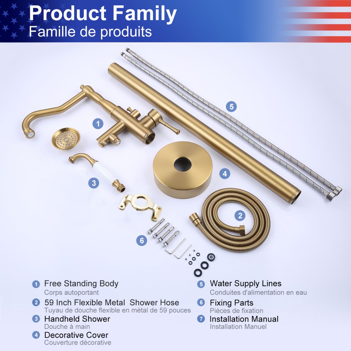 Single Handle Floor Mounted Clawfoot Tub Faucet with Handheld Shower RX8009