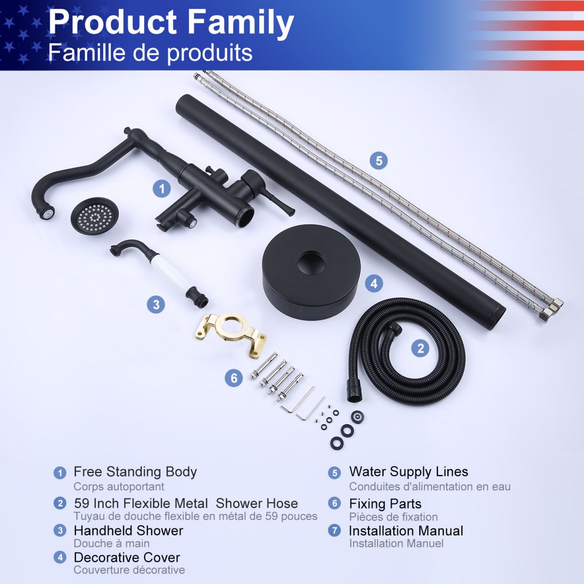 Single Handle Floor Mounted Clawfoot Tub Faucet with Handheld Shower RX8009