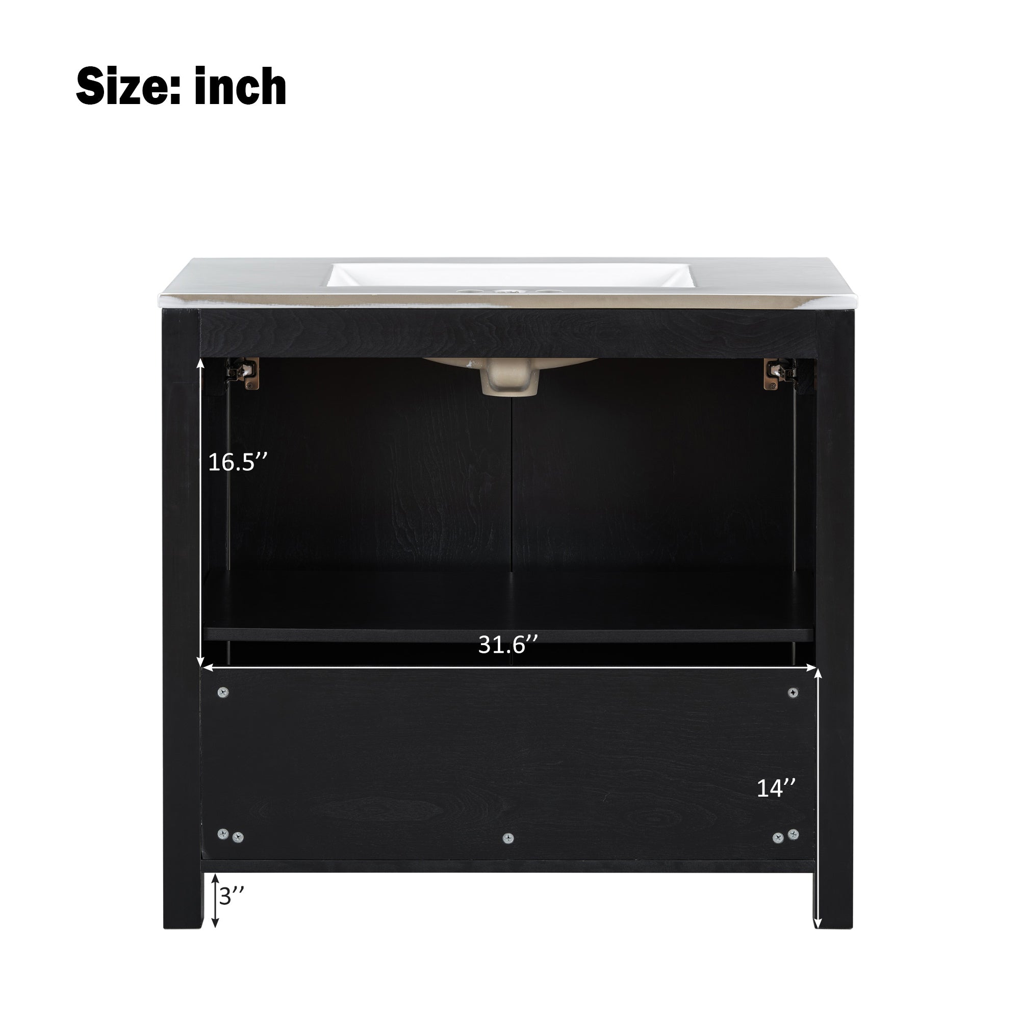 36 " Bathroom Vanity Organizer with Ceramic Sink, Set Bathroom Storage Cabinet, Vintage Espresso