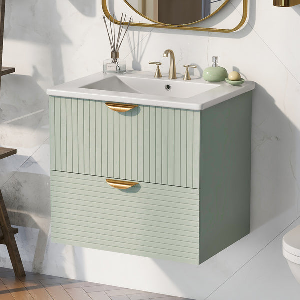 24" Modern Wall-Mounted Bathroom vanity with 2 Drawers, Green - Ideal for Small Bathrooms