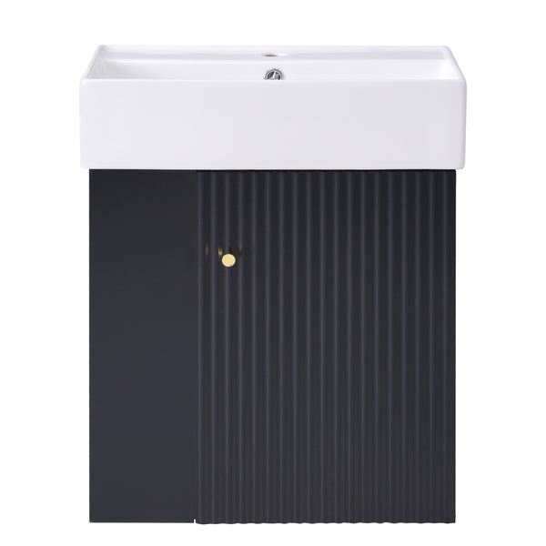 21.6inch Modern Floating Bathroom Vanity with Ceramic Basin - Perfect for Small Bathrooms, Left side storage