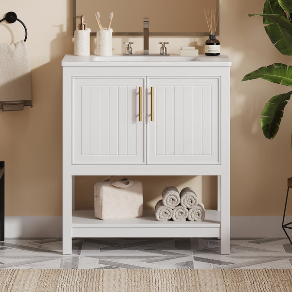 30" Bathroom Vanity with Ceramic Sink and Versatile Storage - Ideal for Small Bathrooms
