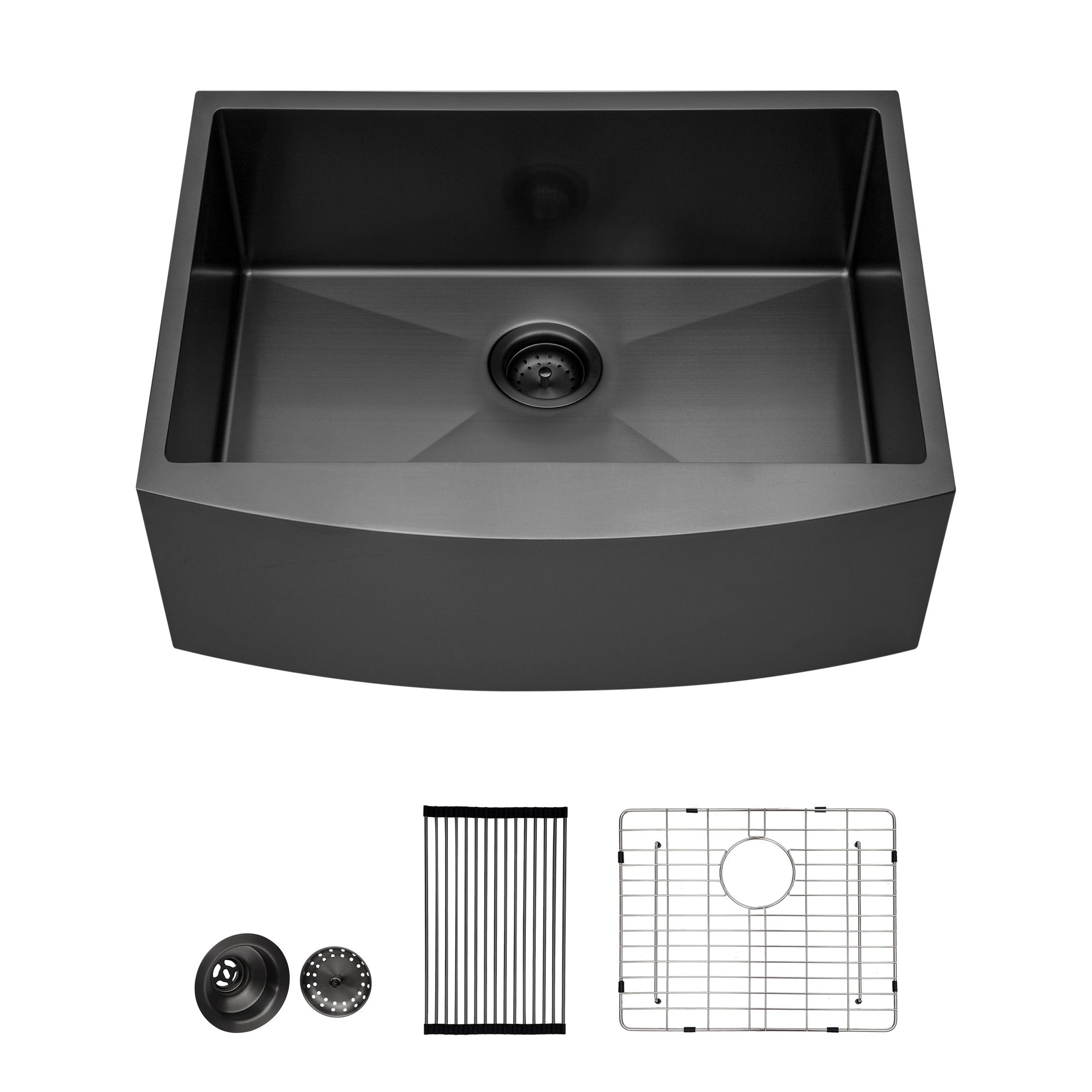 Farmhouse Apron Single Bowl Stainless Steel Kitchen Sink in Matte Black RX-SS02