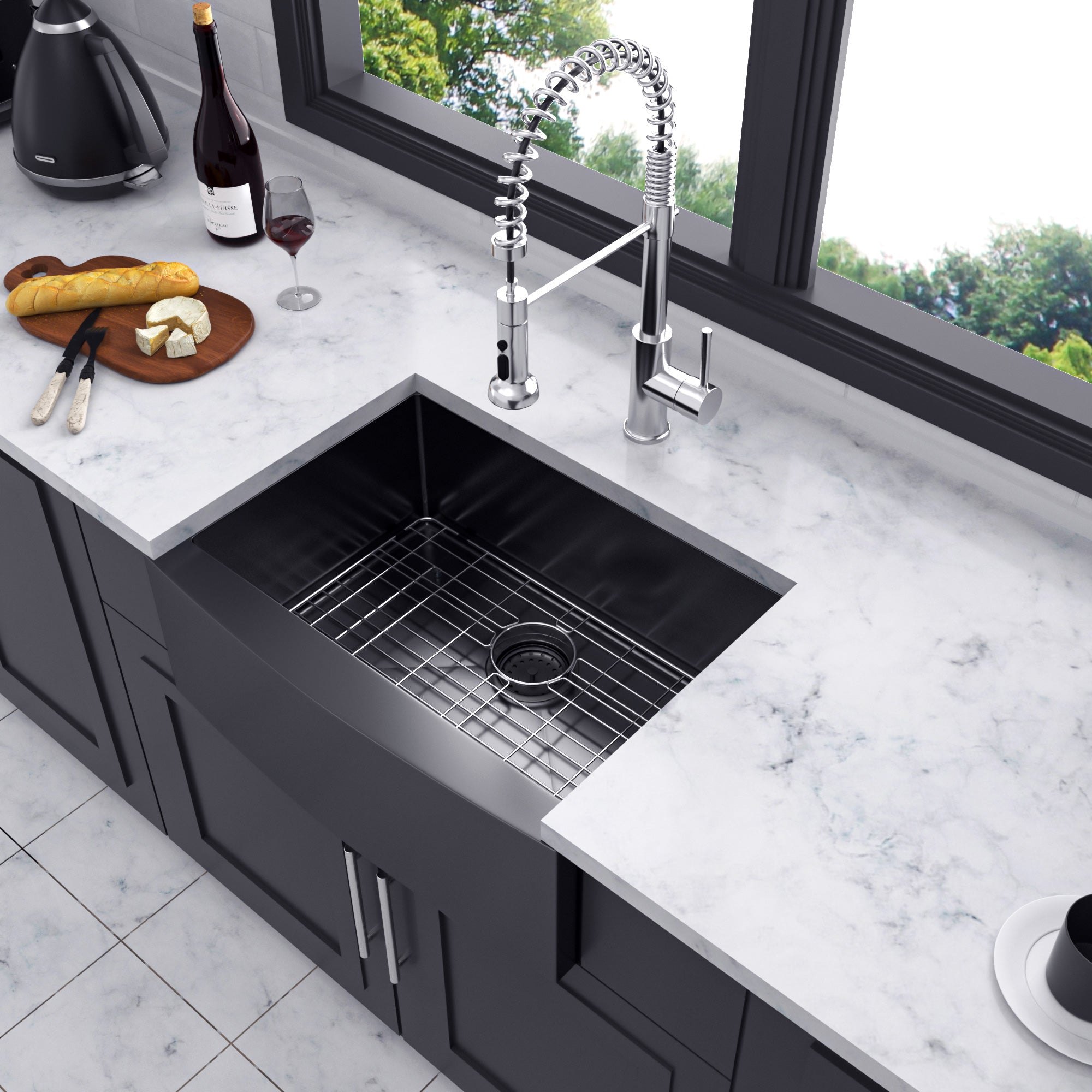 Farmhouse Apron Single Bowl Stainless Steel Kitchen Sink in Matte Black RX-SS02