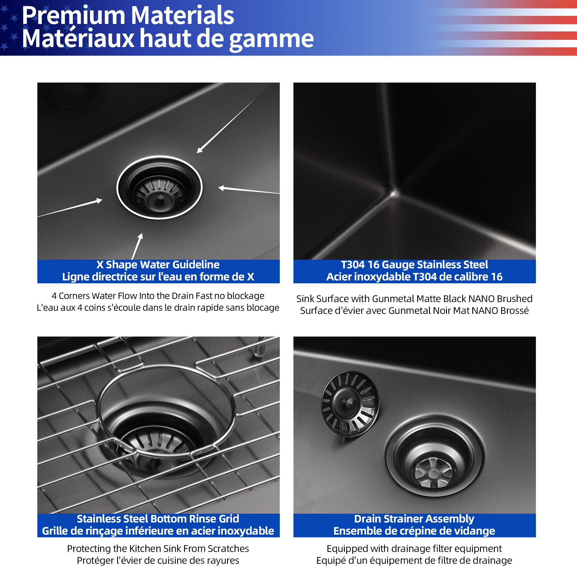 Farmhouse Apron Single Bowl Stainless Steel Kitchen Sink in Matte Black RX-SS02