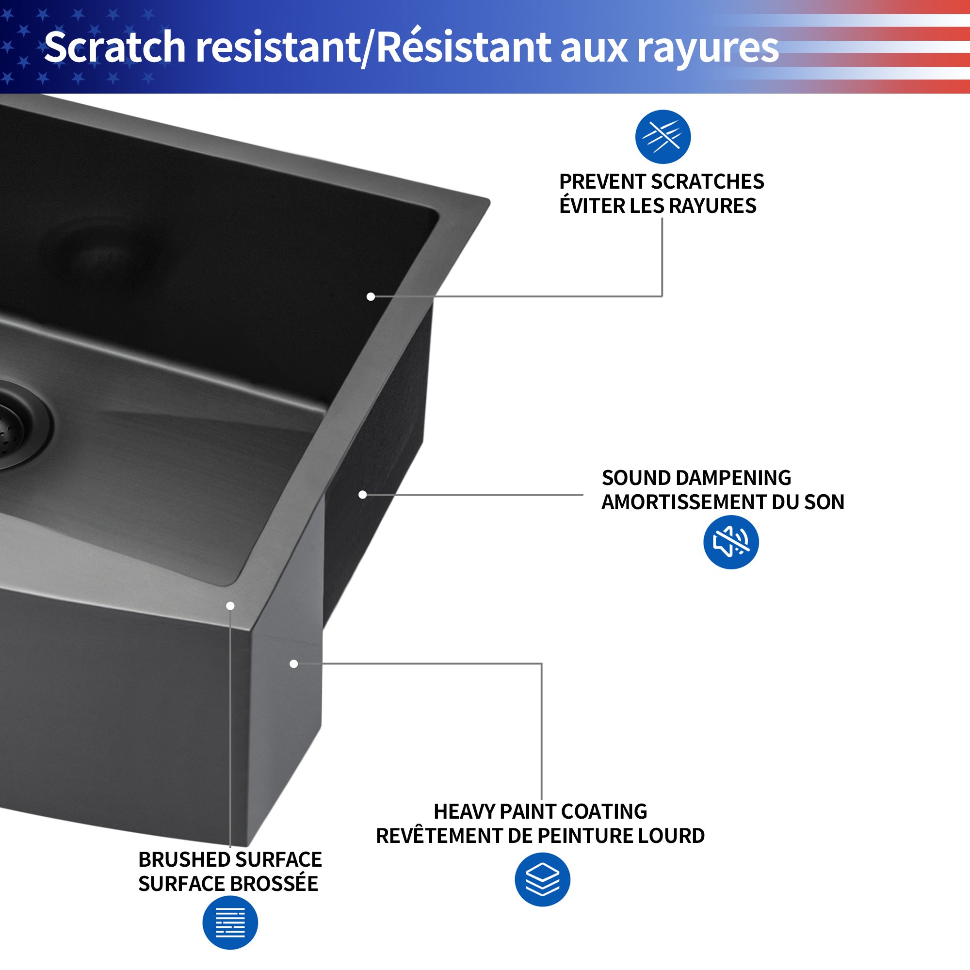 Farmhouse Apron Single Bowl Stainless Steel Kitchen Sink in Matte Black RX-SS02