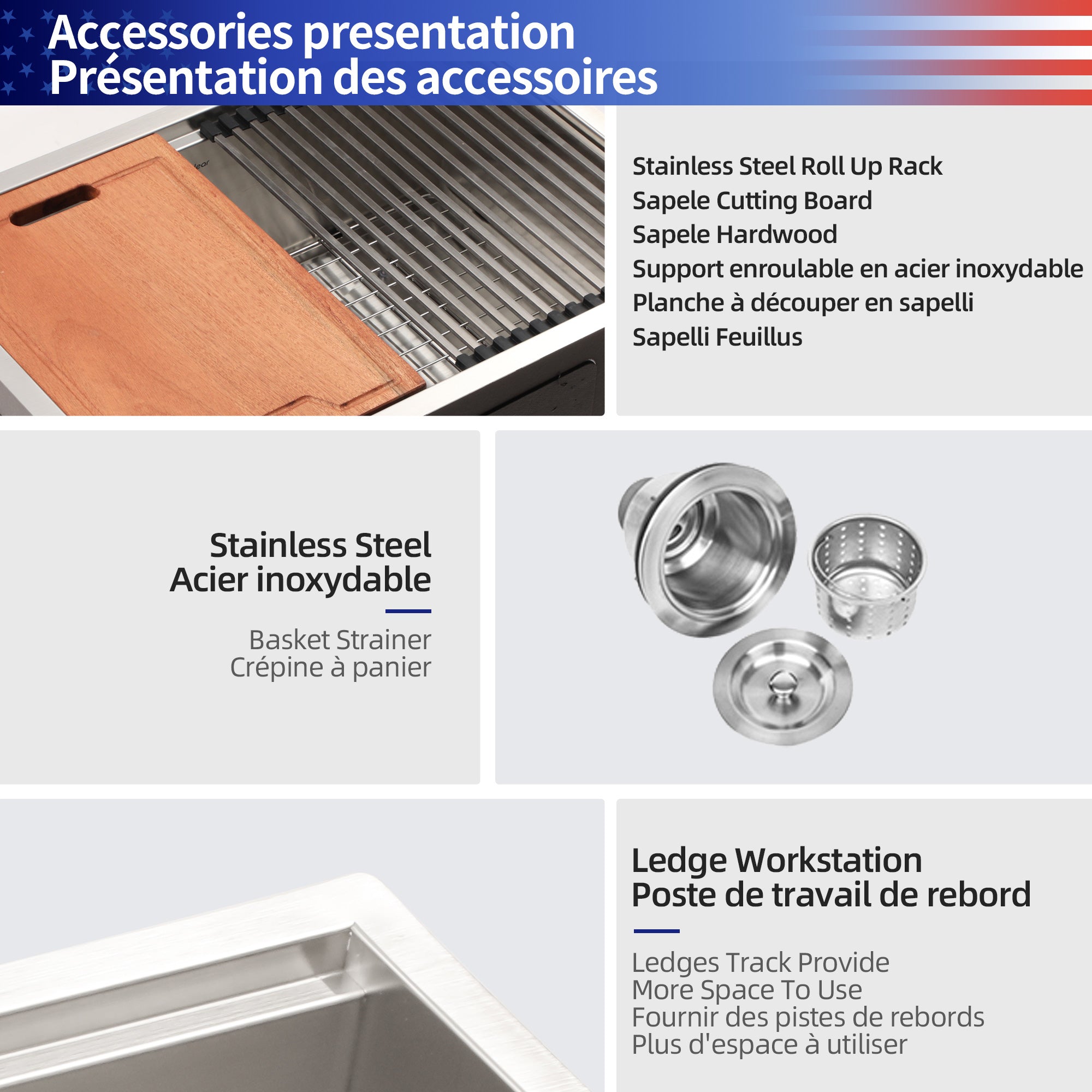 Undermount Single Bowl Stainless Steel Kitchen Sink with Workstation RX-SS29