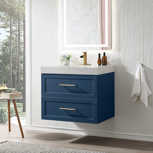 Wall Mounted Single Bathroom Vanity with Quartz Top RX-V07