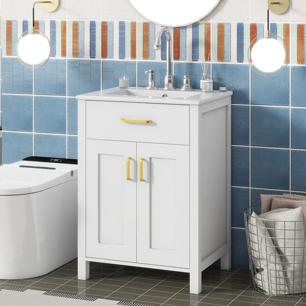 24"Bathroom Vanity Combo with Ceramic sink, Luxurious Space-Saving Vanity - 2 Soft-Close Doors
