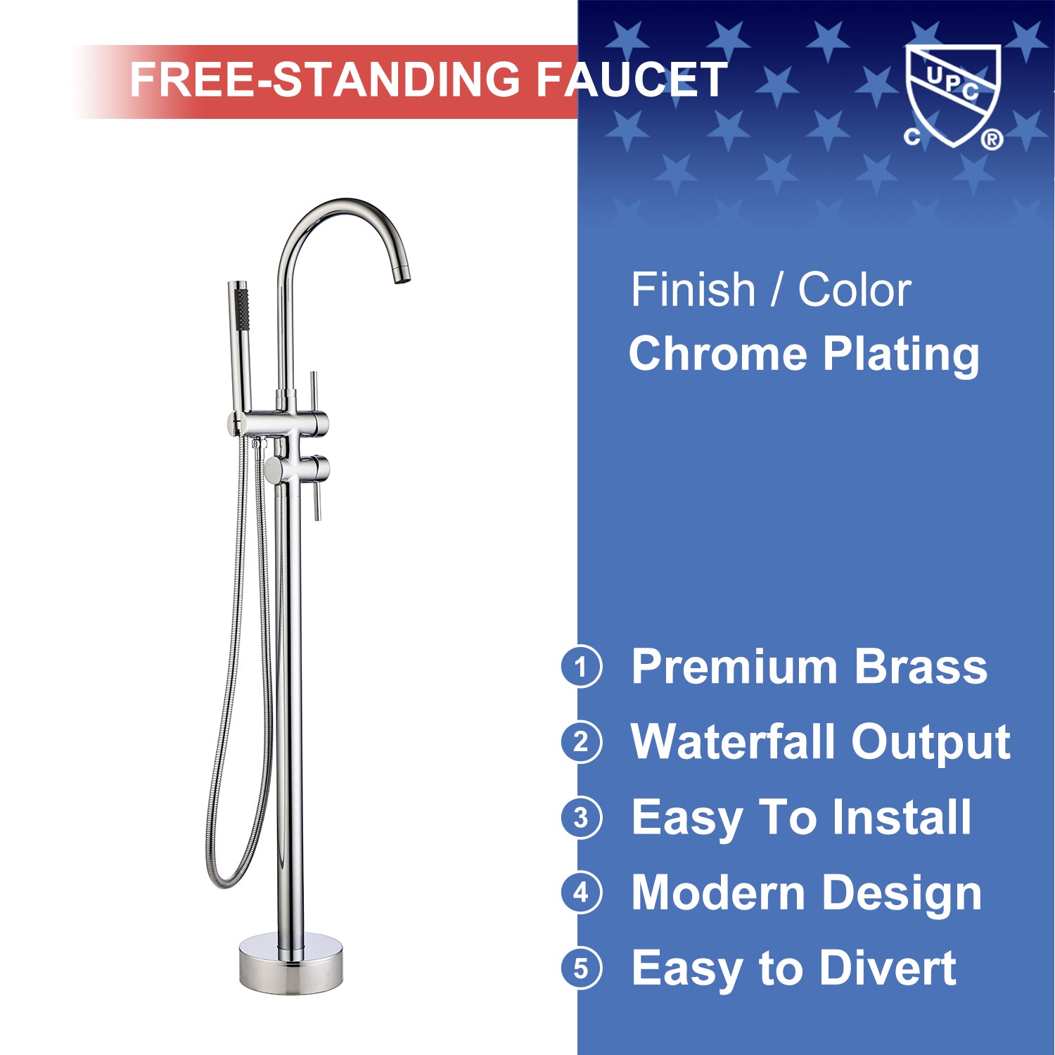 Single Handle Floor Mounted Freestanding Tub Filler with Handheld Shower RX8005