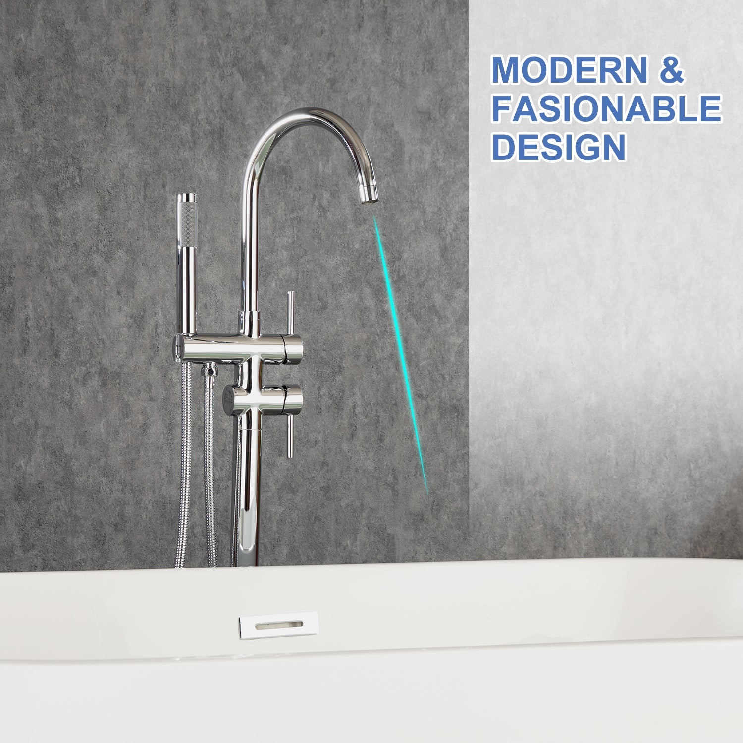 Single Handle Floor Mounted Freestanding Tub Filler with Handheld Shower RX8005