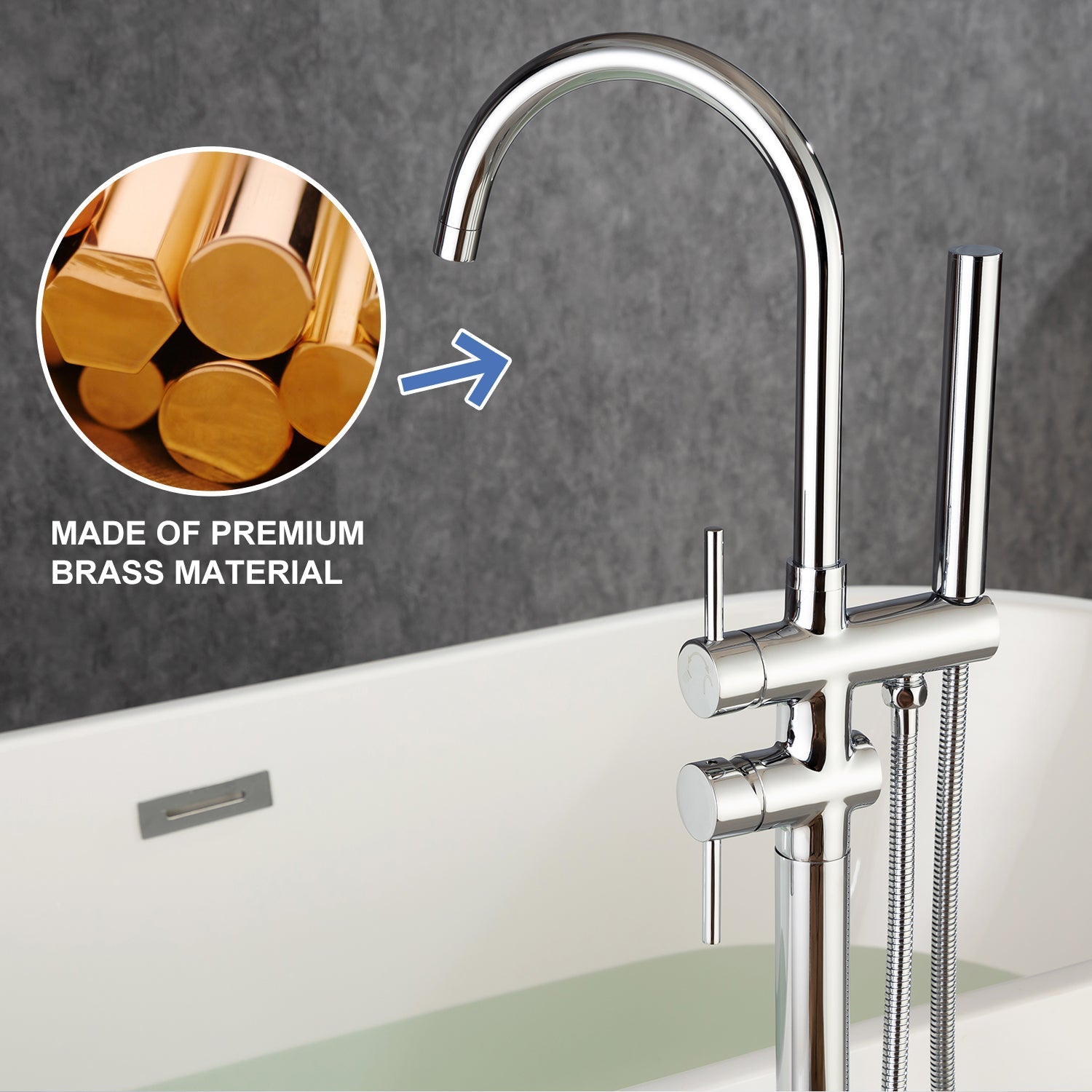Single Handle Floor Mounted Freestanding Tub Filler with Handheld Shower RX8005
