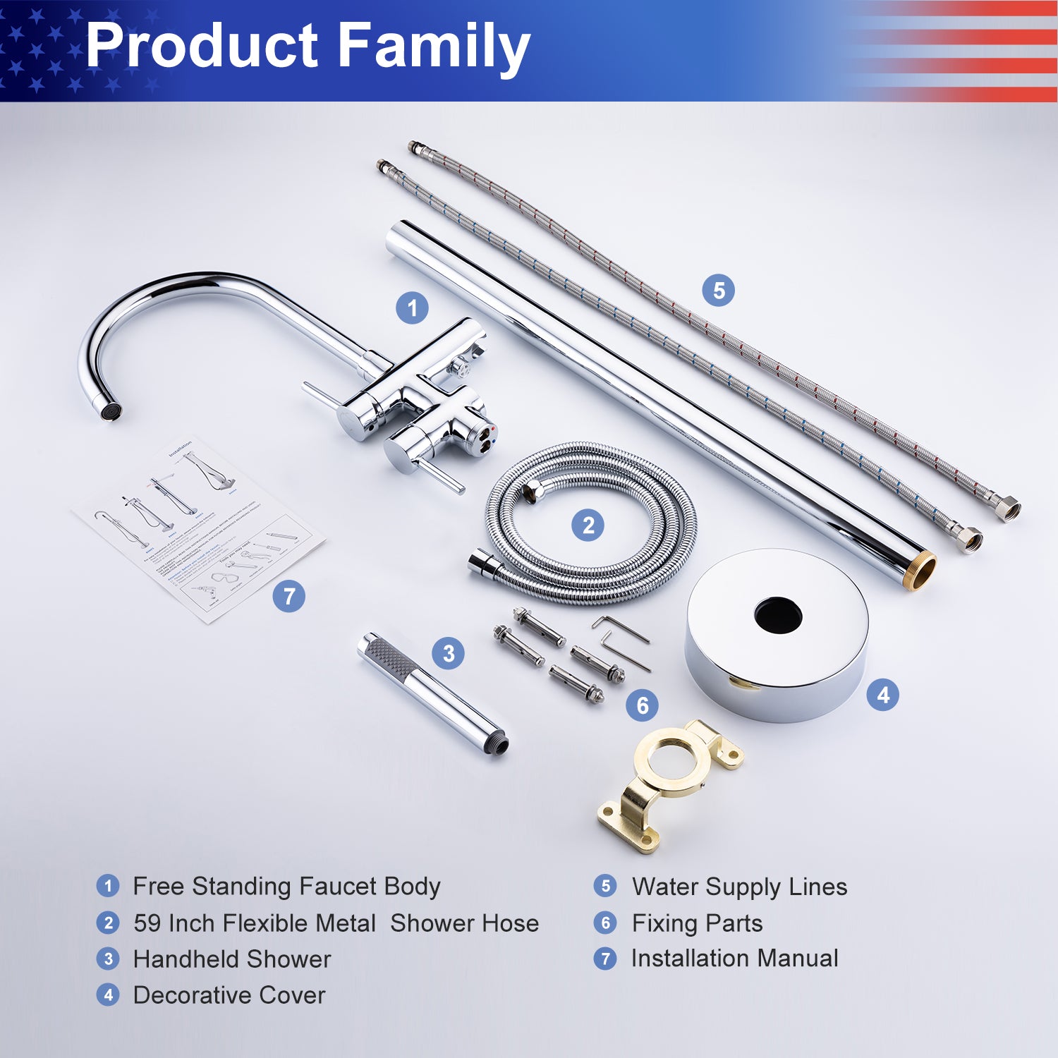 Single Handle Floor Mounted Freestanding Tub Filler with Handheld Shower RX8005