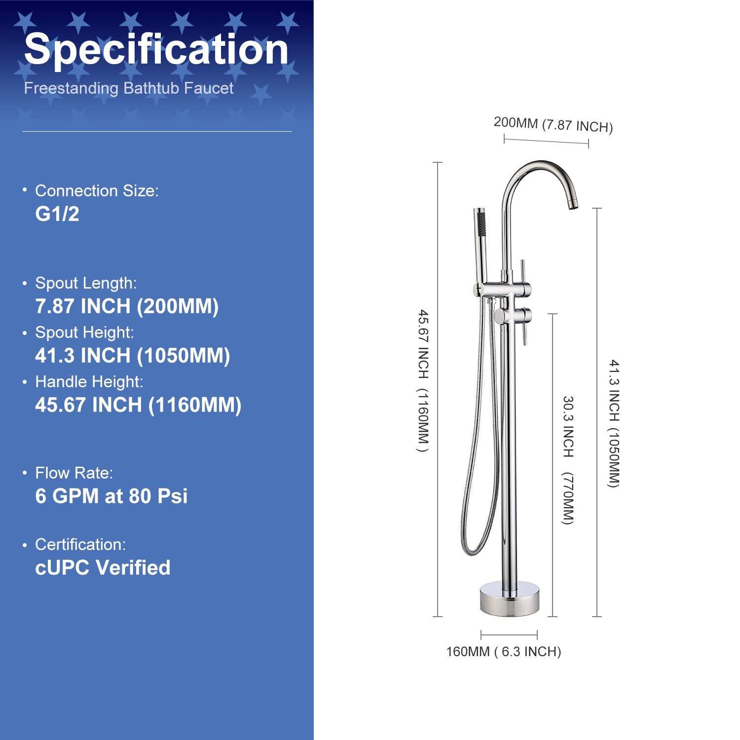Single Handle Floor Mounted Freestanding Tub Filler with Handheld Shower RX8005