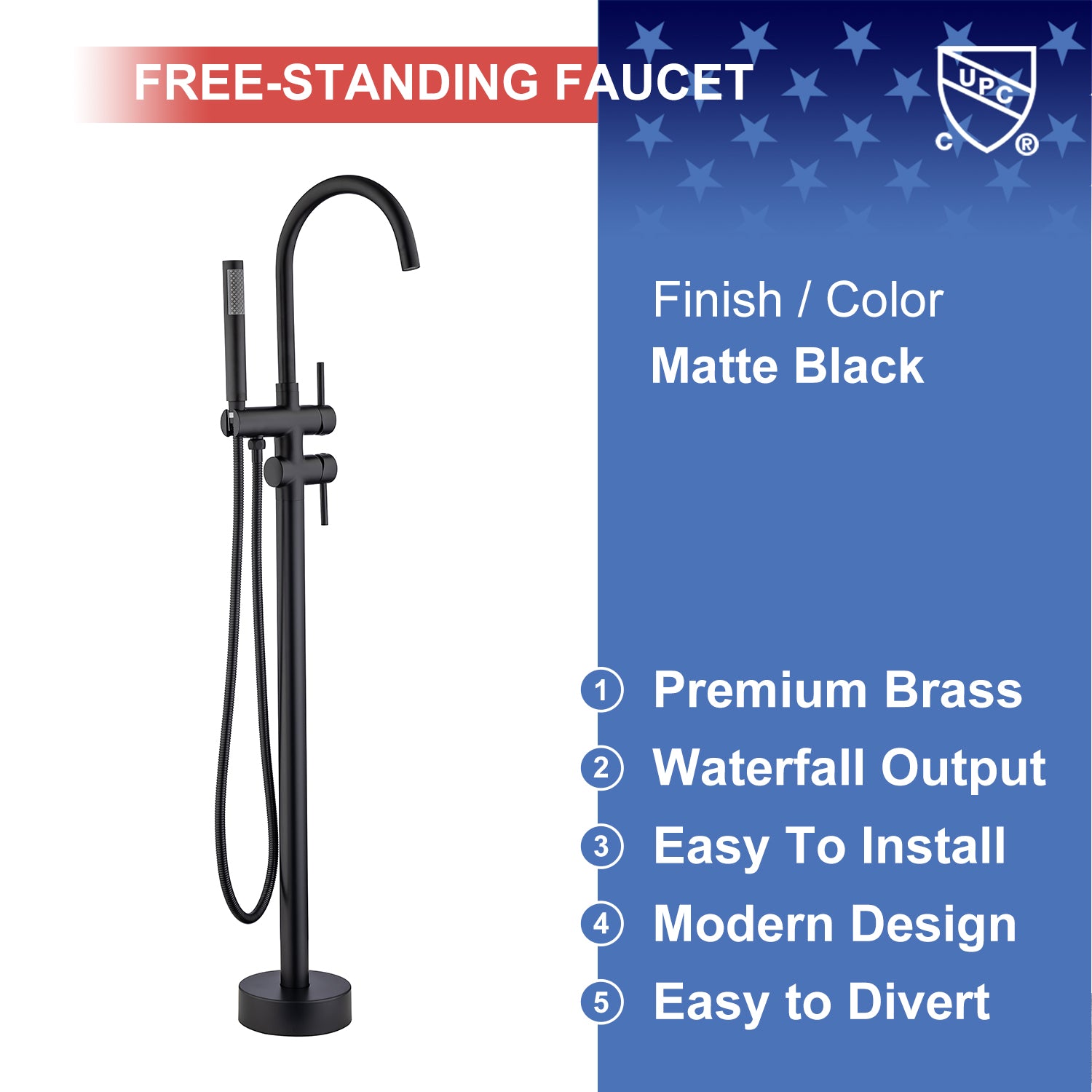 Single Handle Floor Mounted Freestanding Tub Filler with Handheld Shower RX8005