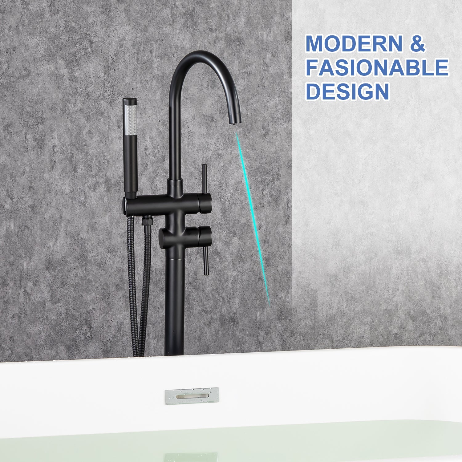Single Handle Floor Mounted Freestanding Tub Filler with Handheld Shower RX8005