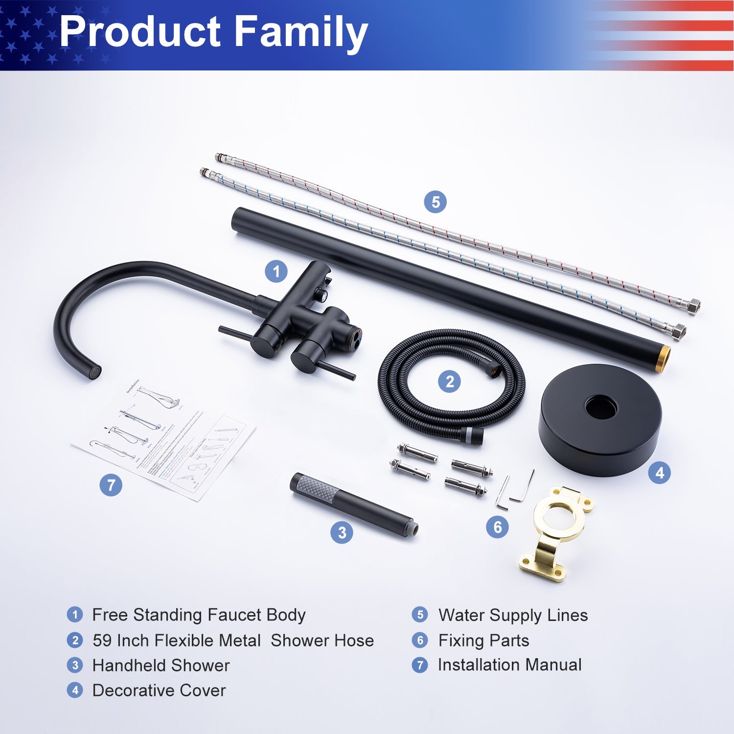 Single Handle Floor Mounted Freestanding Tub Filler with Handheld Shower RX8005