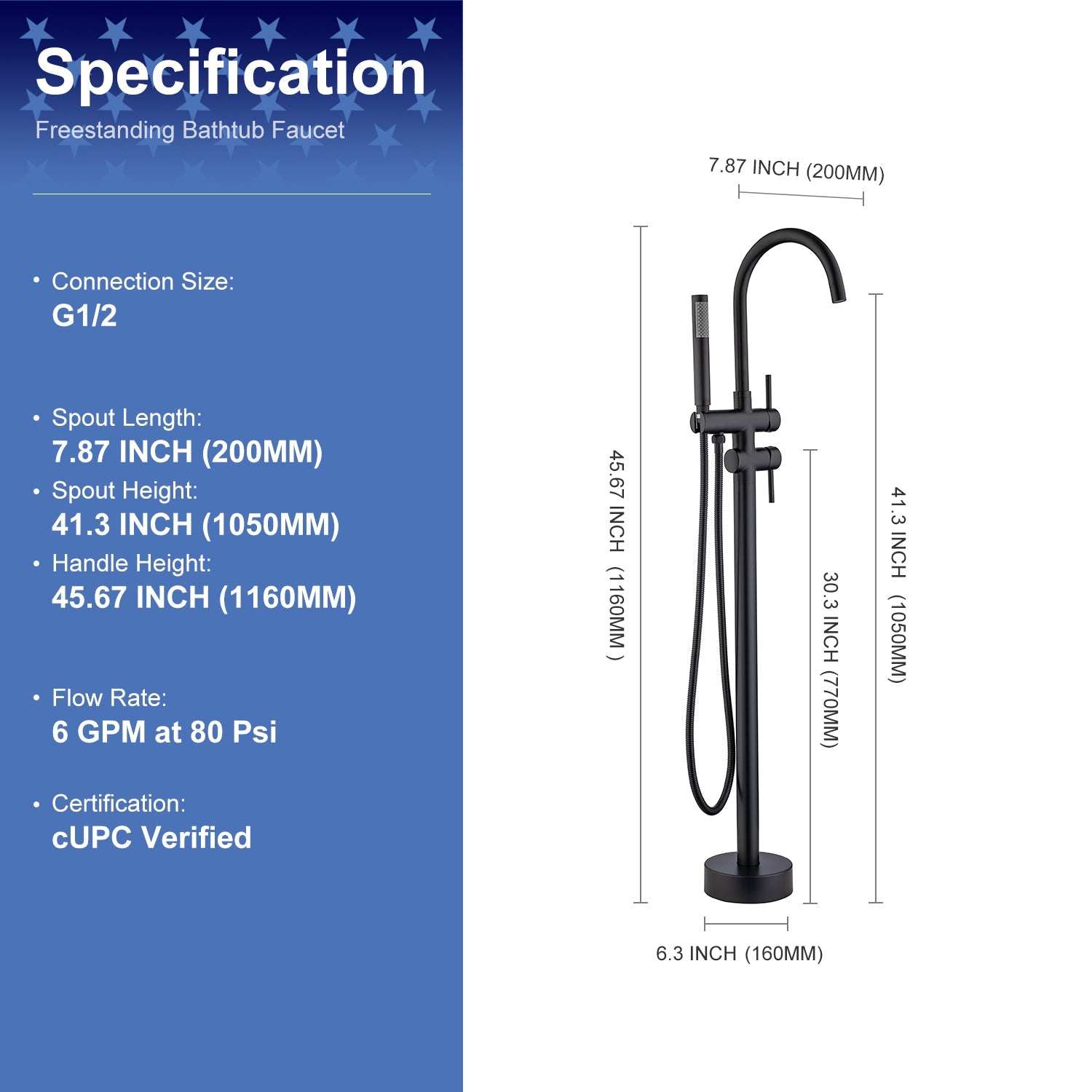 Single Handle Floor Mounted Freestanding Tub Filler with Handheld Shower RX8005