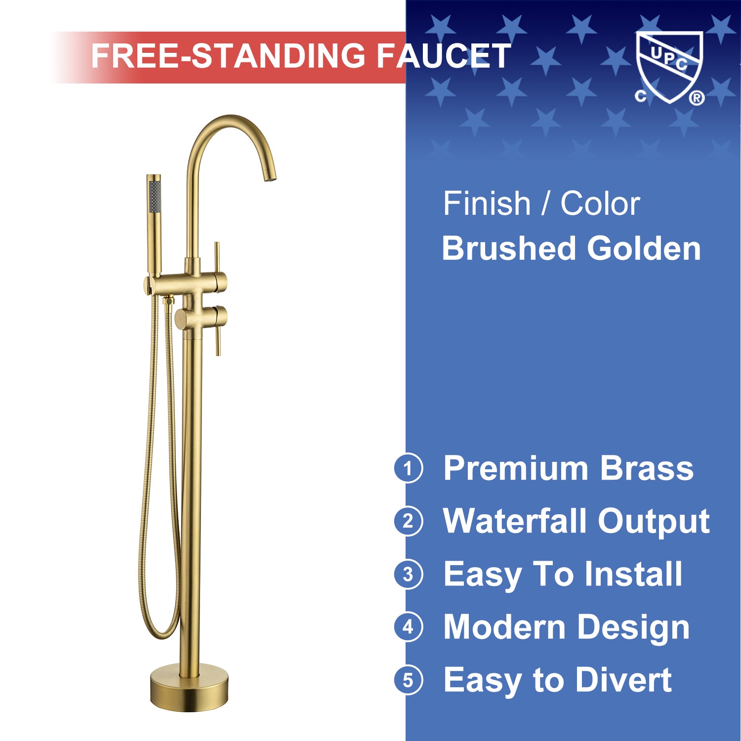 Single Handle Floor Mounted Freestanding Tub Filler with Handheld Shower RX8005