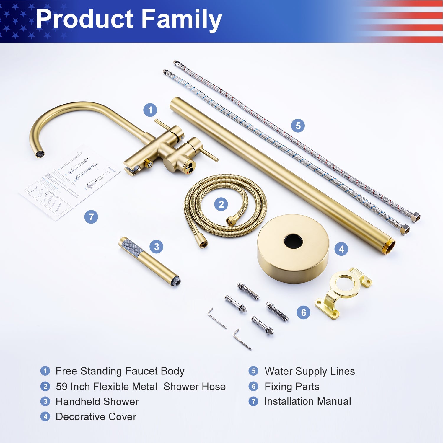 Single Handle Floor Mounted Freestanding Tub Filler with Handheld Shower RX8005