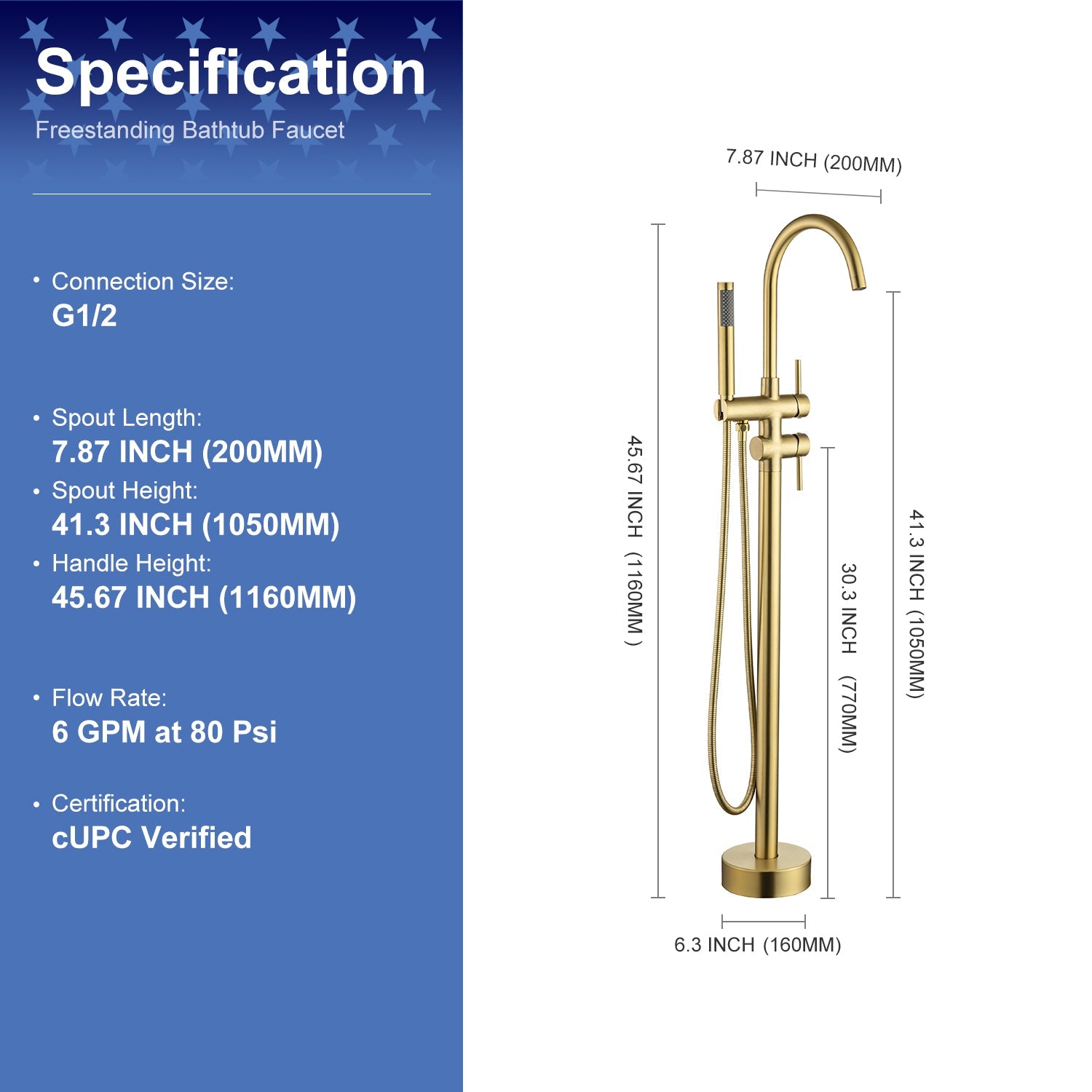 Single Handle Floor Mounted Freestanding Tub Filler with Handheld Shower RX8005