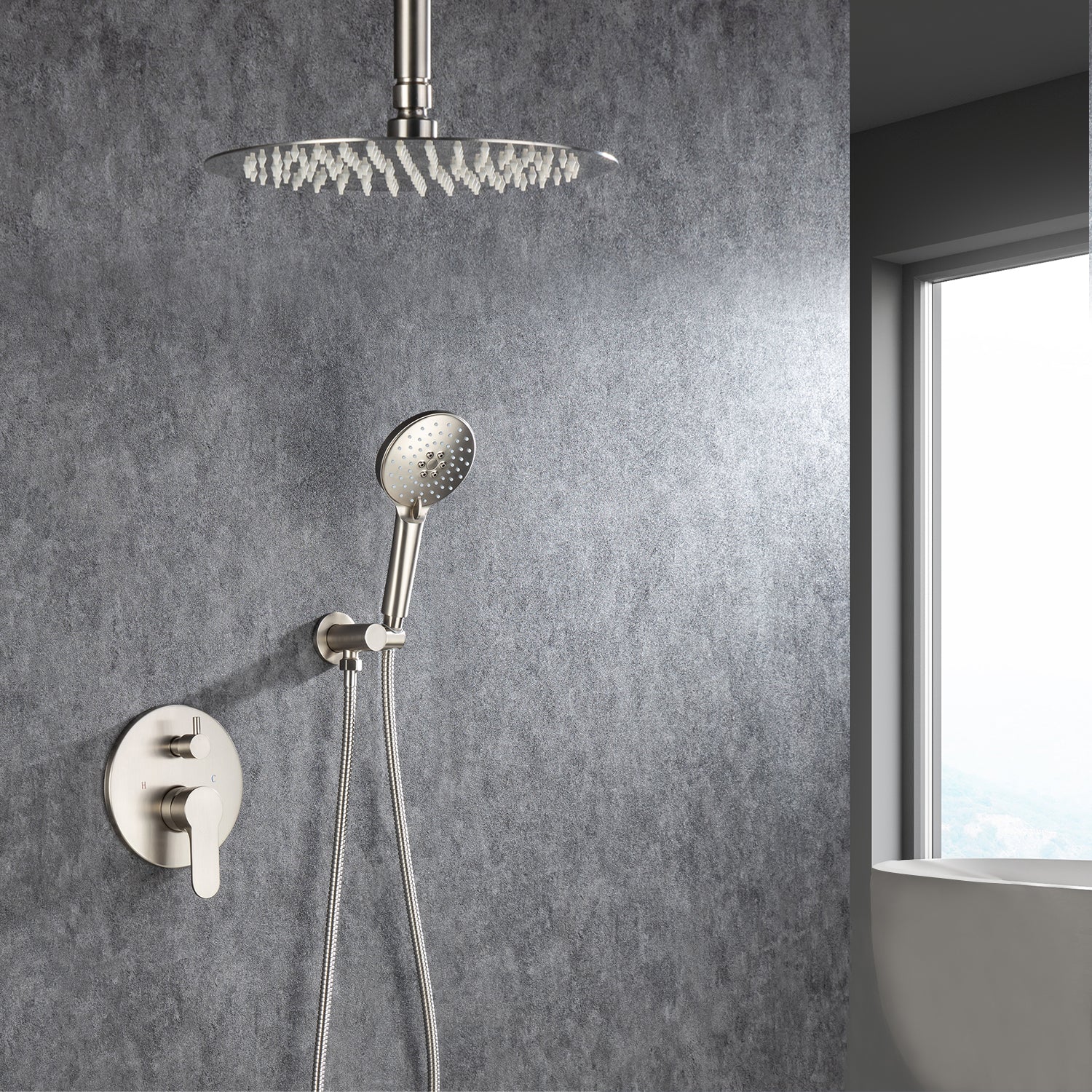 10" Shower Head 2-way Ceiling-Mount Round Shower Faucet with Rough-in Valve RX96205-10