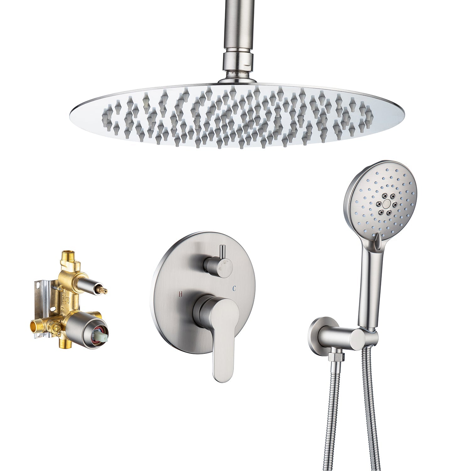 10" Shower Head 2-way Ceiling-Mount Round Shower Faucet with Rough-in Valve RX96205-10