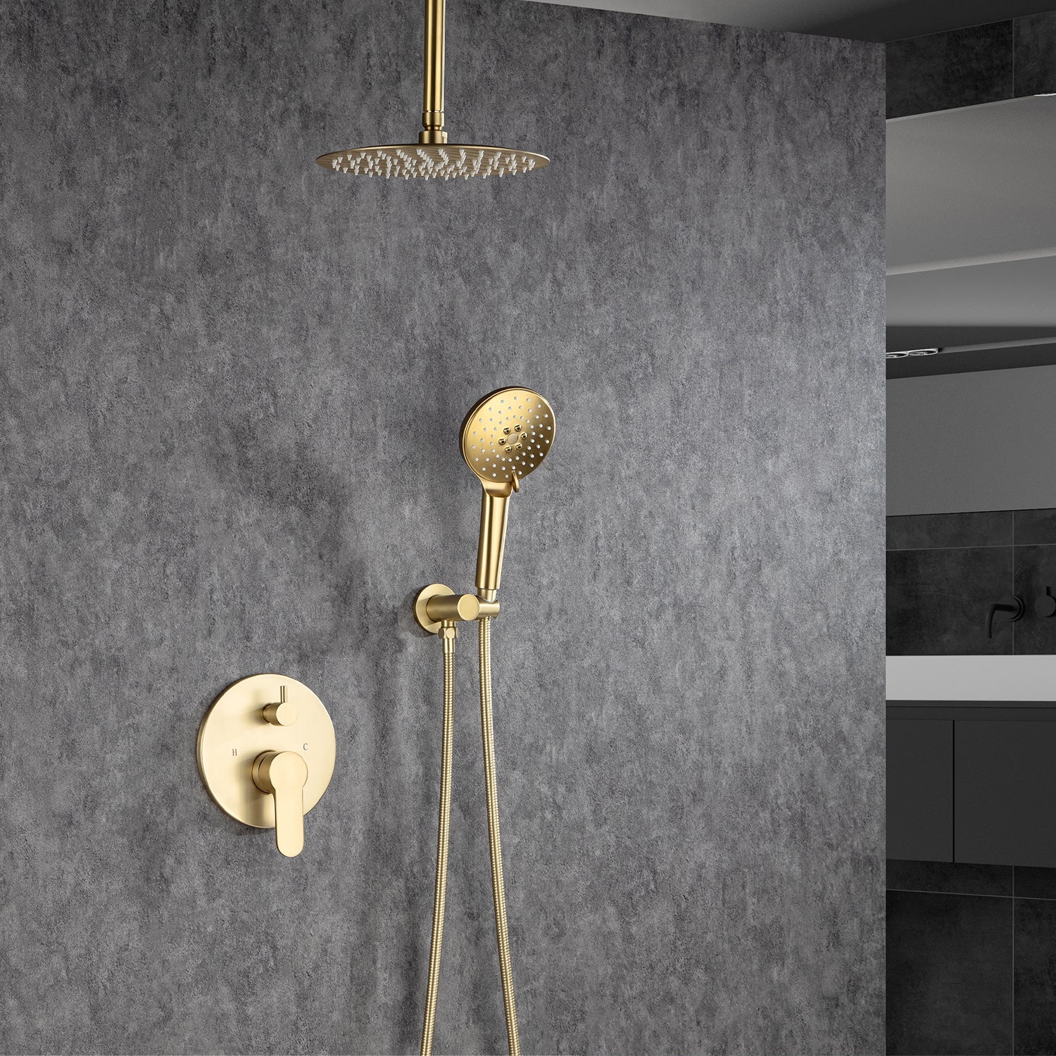 10" Shower Head 2-way Ceiling-Mount Round Shower Faucet with Rough-in Valve RX96205-10