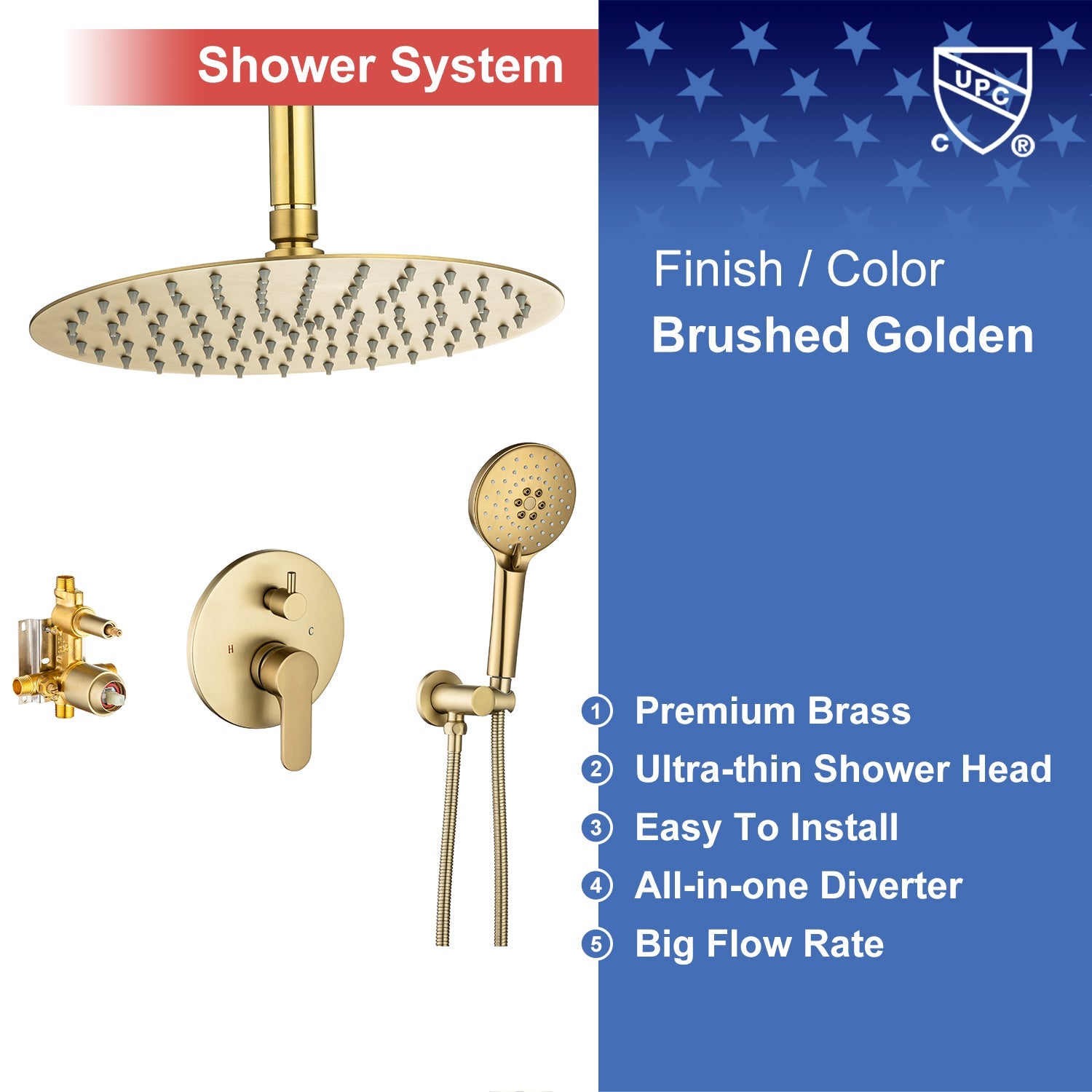 10" Shower Head 2-way Ceiling-Mount Round Shower Faucet with Rough-in Valve RX96205-10